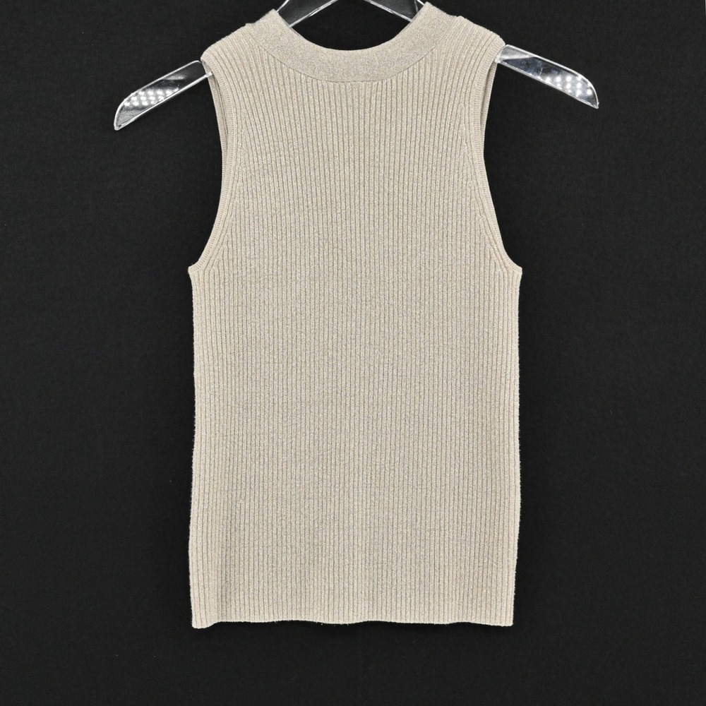 Anthropologie‎ Ett Twa Metallic Ribbed Top Womens Size S Tan Sleeveless Tie Back